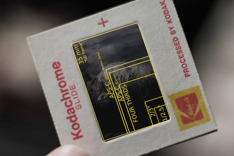 crop sensor size diagram overlaid on a 35mm slide for comparison