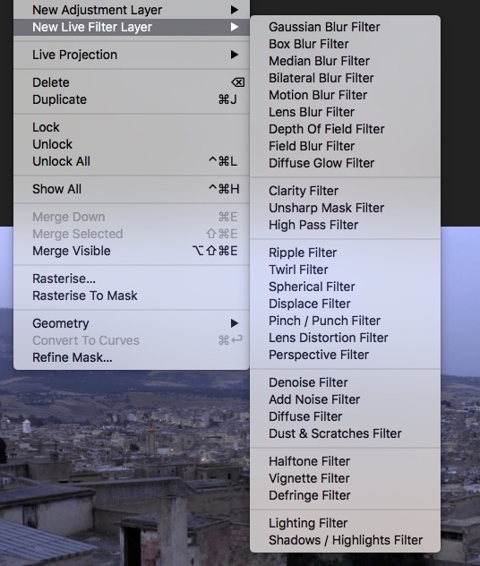 screenshot of Affinity's live filter layers