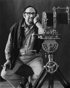 Portrait of Arnold Newman with his large format camera