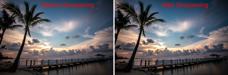 Before and after sharpening picture of a coastline
