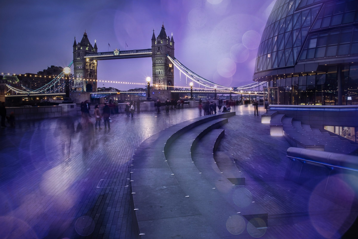 London tower bridge after bokeh overlay applied
