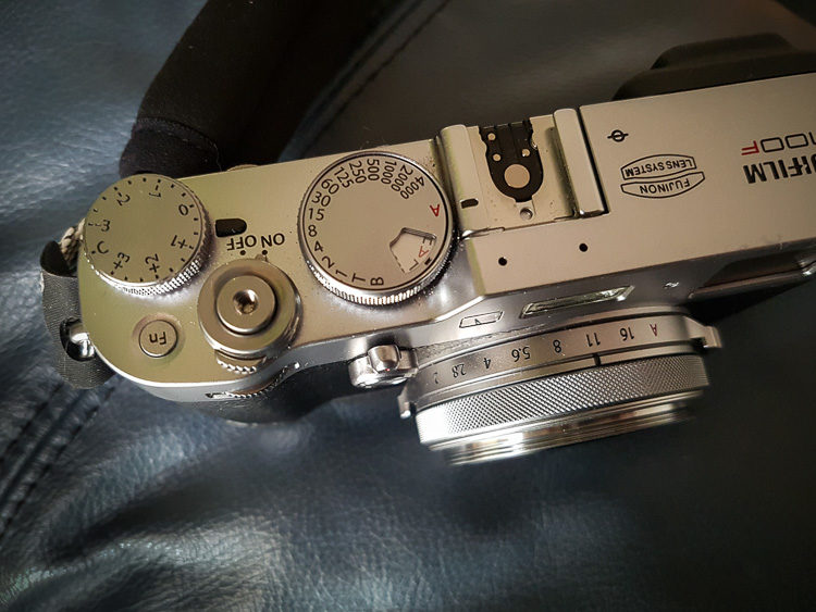 fujifilm x100f camera showing how the smaller dials could be troublesome for people with large hands