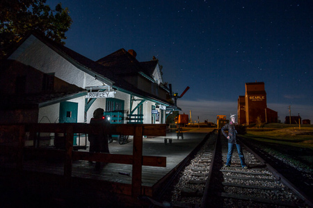 Rowley Alberta railway station at night