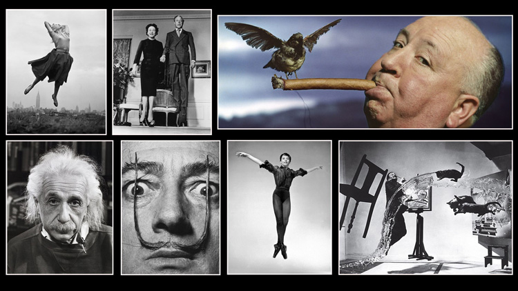 a collage of Halsman's most famous and iconic portrait photos