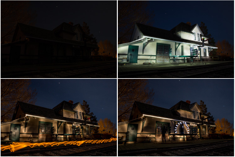 Contact sheet light painted historic train station