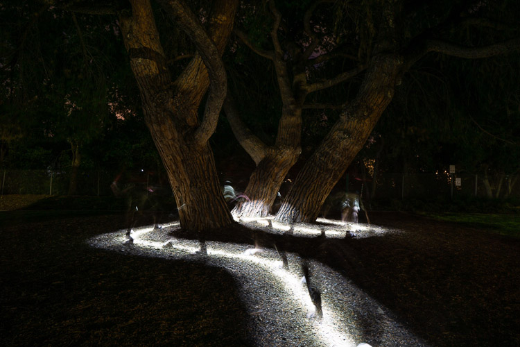 creative light painting photo created by walking through the scene with flashlight