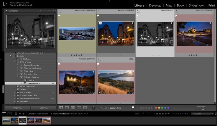 screenshot of Adobe Lightroom develop module for sorting rating and tagging images