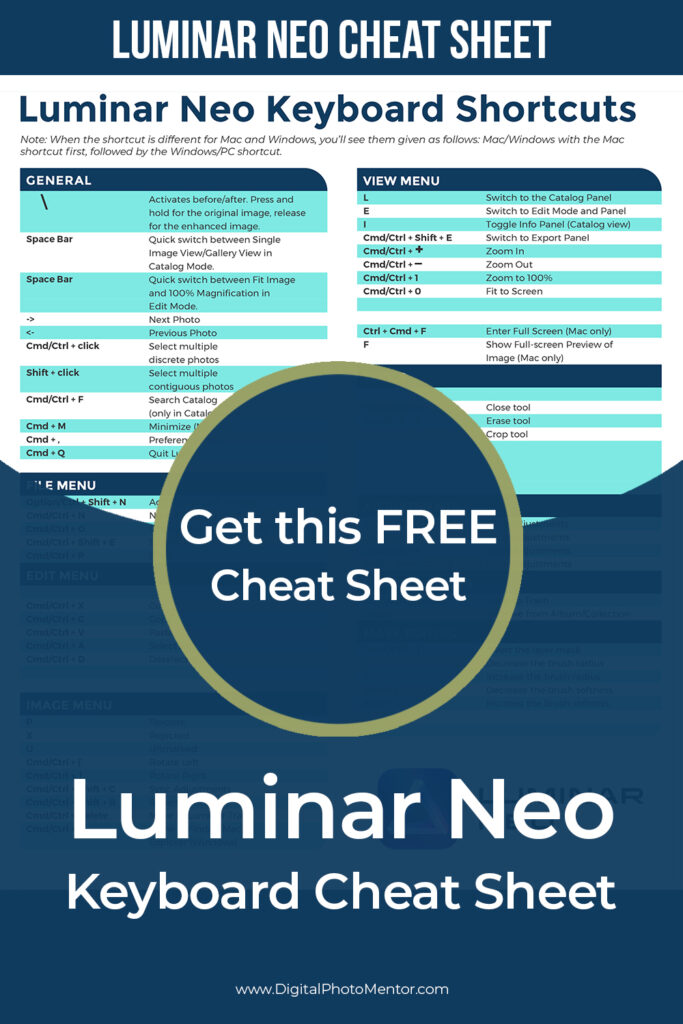 Luminar Neo Keyboard Shortcuts Cheat Sheet