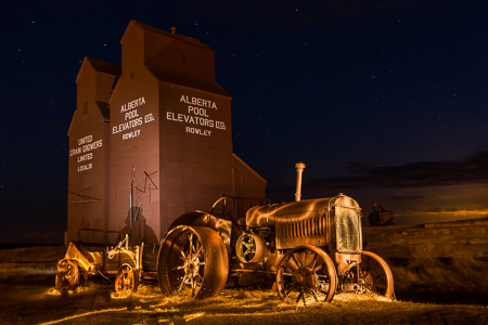 Alberta ghost town Rowley at night