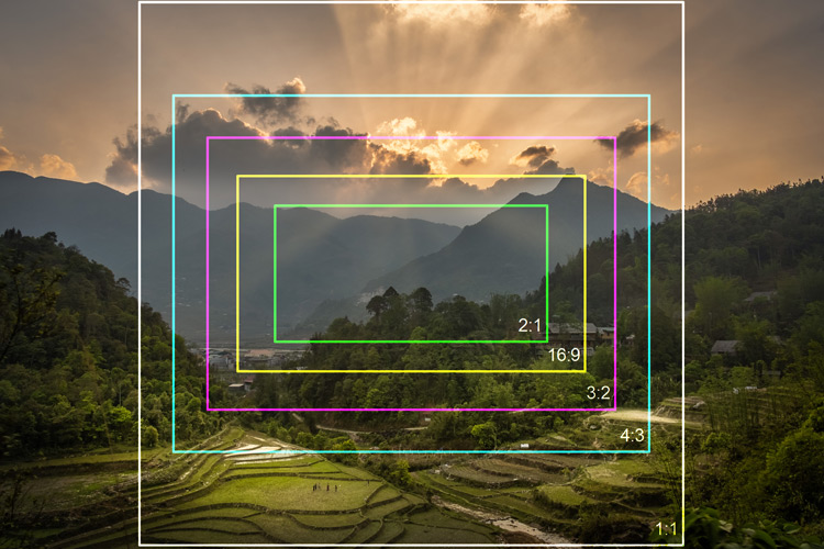 common aspect ratios overlaid on a photo