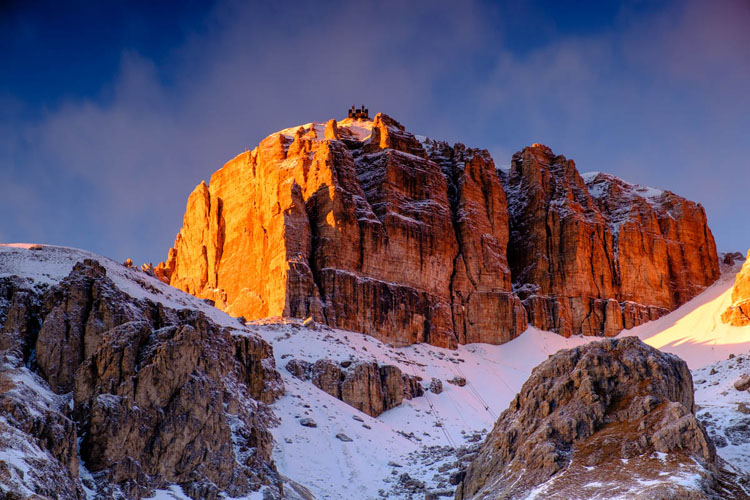 Sass Pordoi mountain with light hitting the face