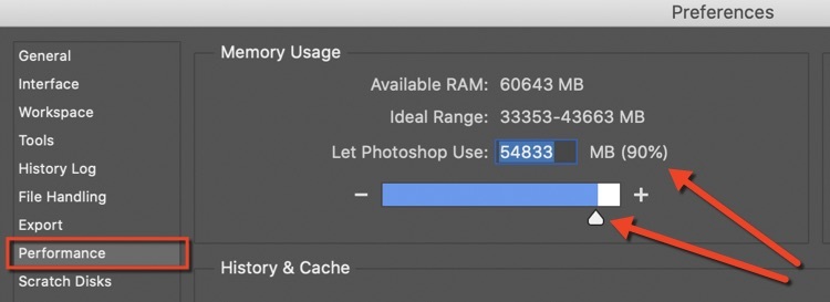 photoshop ram performance settings