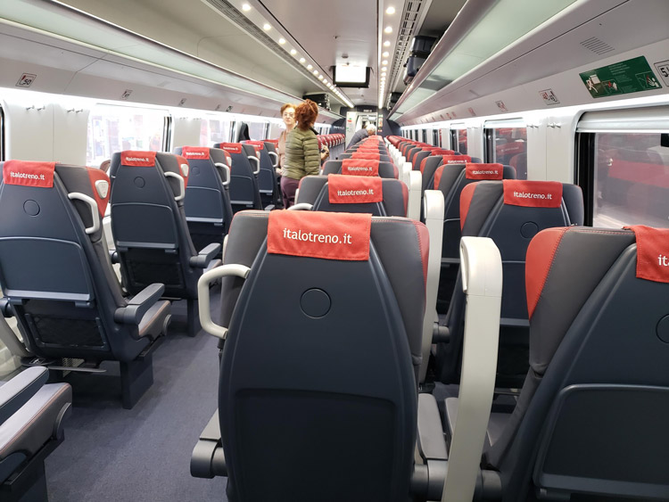 Inside the train to Florence showing very few passengers onboard