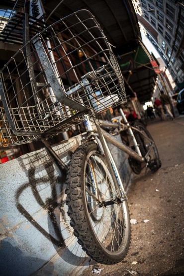 Same bicycle photographed much closer with a wide angle lens afor a more dramatic photo