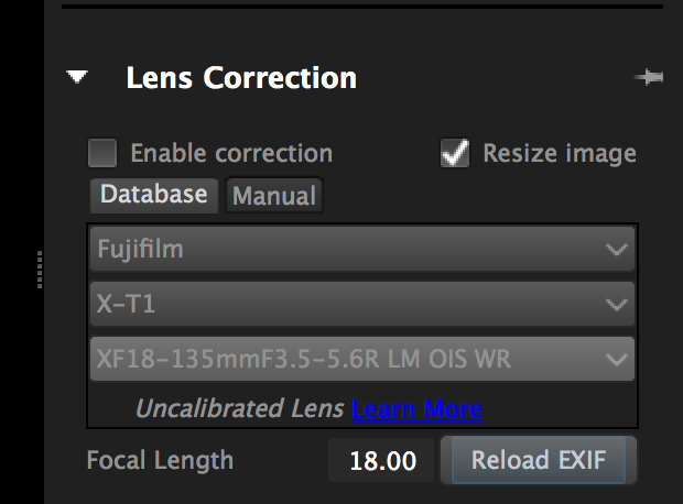 Corel lens correction