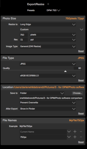 On1 post processor export panel screenshot