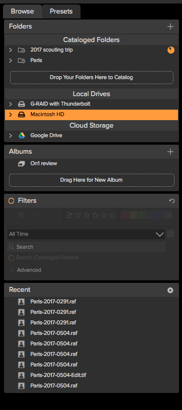 On1 Photo Editor 2018 file browser interface screenshot