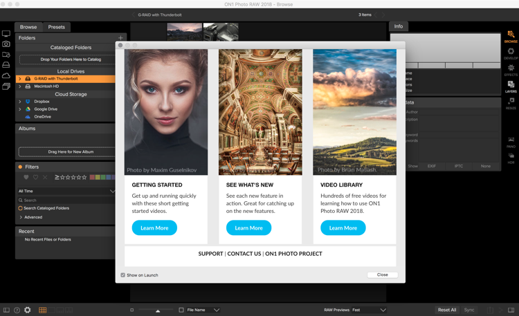 The help screen for the On1 photo editor